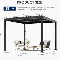 10'x10' Metal Pergola, Outdoor Patio Pergola with Hardtop Roof,Aluminum Pergolas with Curtains,Waterproof Gazebo,Gray