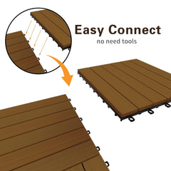 10 Pieces Patio Wood Deck Tiles 12 x 12 inches, Interlocking Flooring Oiled Finish for Outdoor, Balcony and Backyard