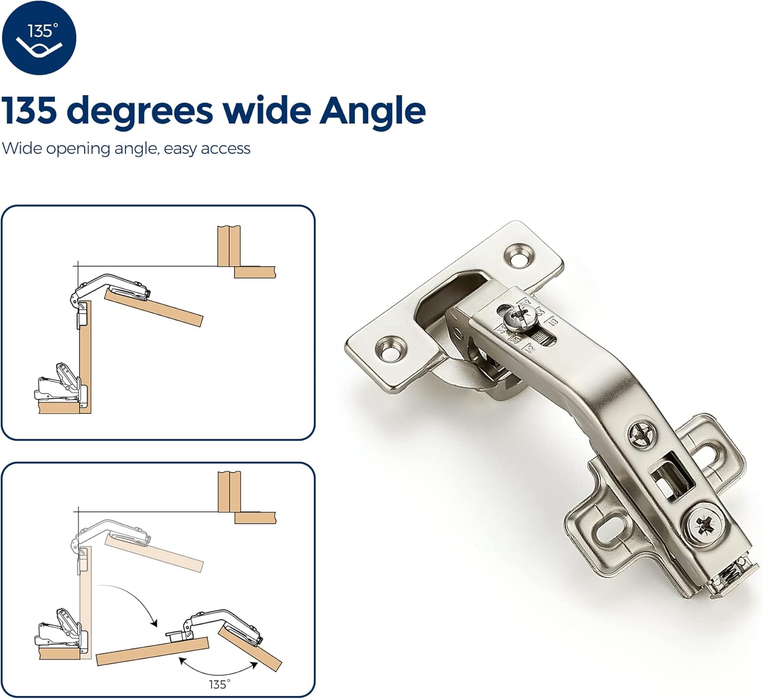 1 Pair 2 Pack Kitchen Cabinet Hinges, 135 Degree Kitchen Door Hinges Compatible with Lazy Susan Corner Cupboard .Full
