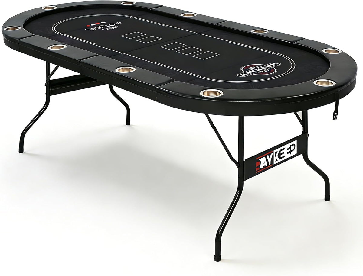 10 Player Poker Table Foldable, 84" Folding Blackjack Texas Holdem Table, Portable Casino Leisure Card Board Game