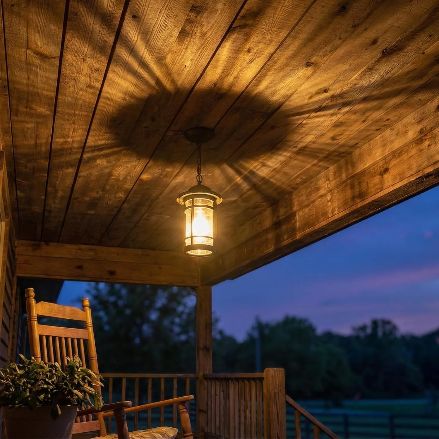 1-Light Outdoor Pendant Light for Porch - Oil Rubbed Bronze Outdoor Chandelier Lantern Waterproof Aluminum Exterior
