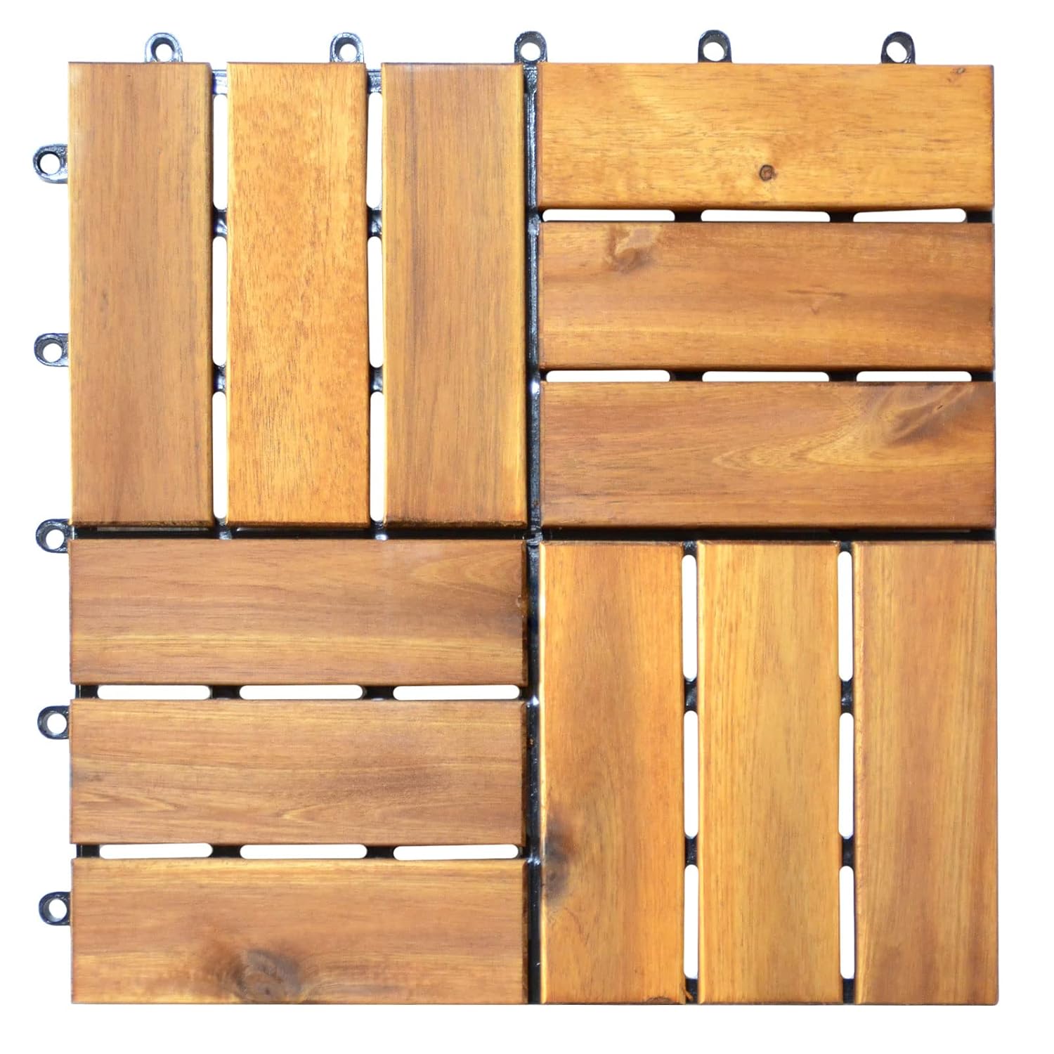 10 PCS Interlocking Patio Deck Tiles, 12 x 12in Acacia Hardwood Outdoor Flooring Tiles, 10 sq.ft Wood Composite Deck