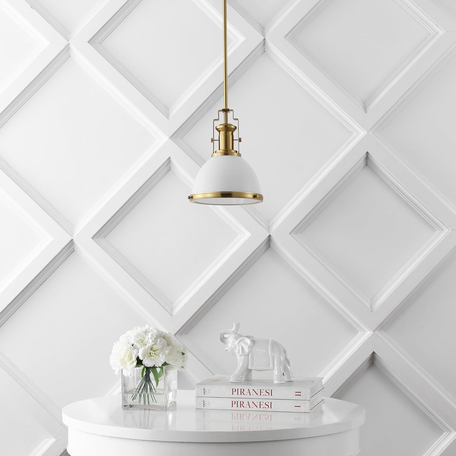 10" Brass Gold/White Modern Industrial Iron LED Dome Pendant Light, Adjustable Hanging Fixture for Kitchen Island or