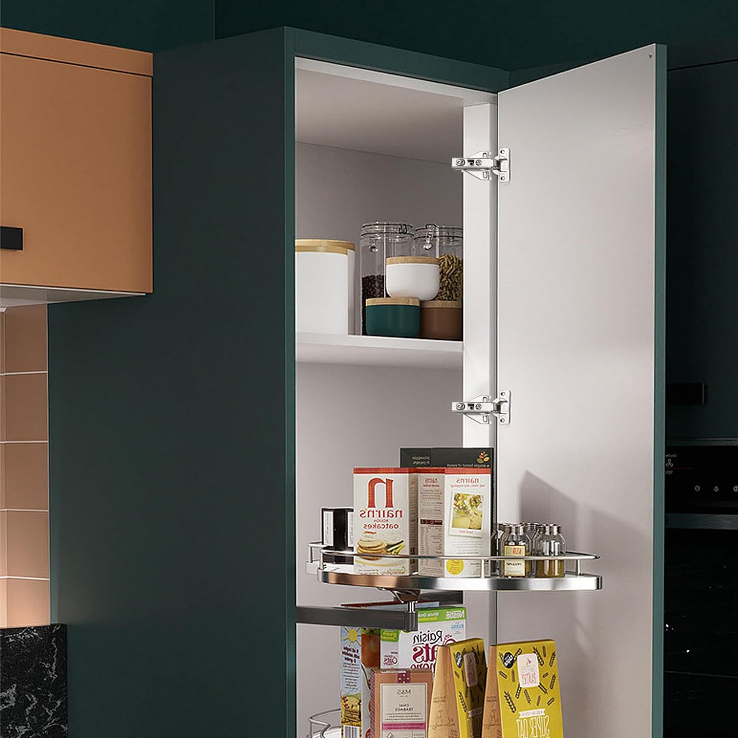 1 Pair（2 Pack） Kitchen Cabinet Hinges for Face Frame Cabinet, Concealed Cabinet Hinges Brushed Nickel with Mounting