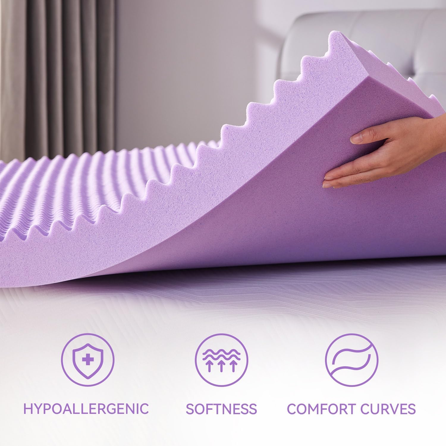 1.5 Inch Egg Crate Memory Foam Mattress Topper Queen Size, Soft Mattress Pad for Back Pain Relief, Bed Topper