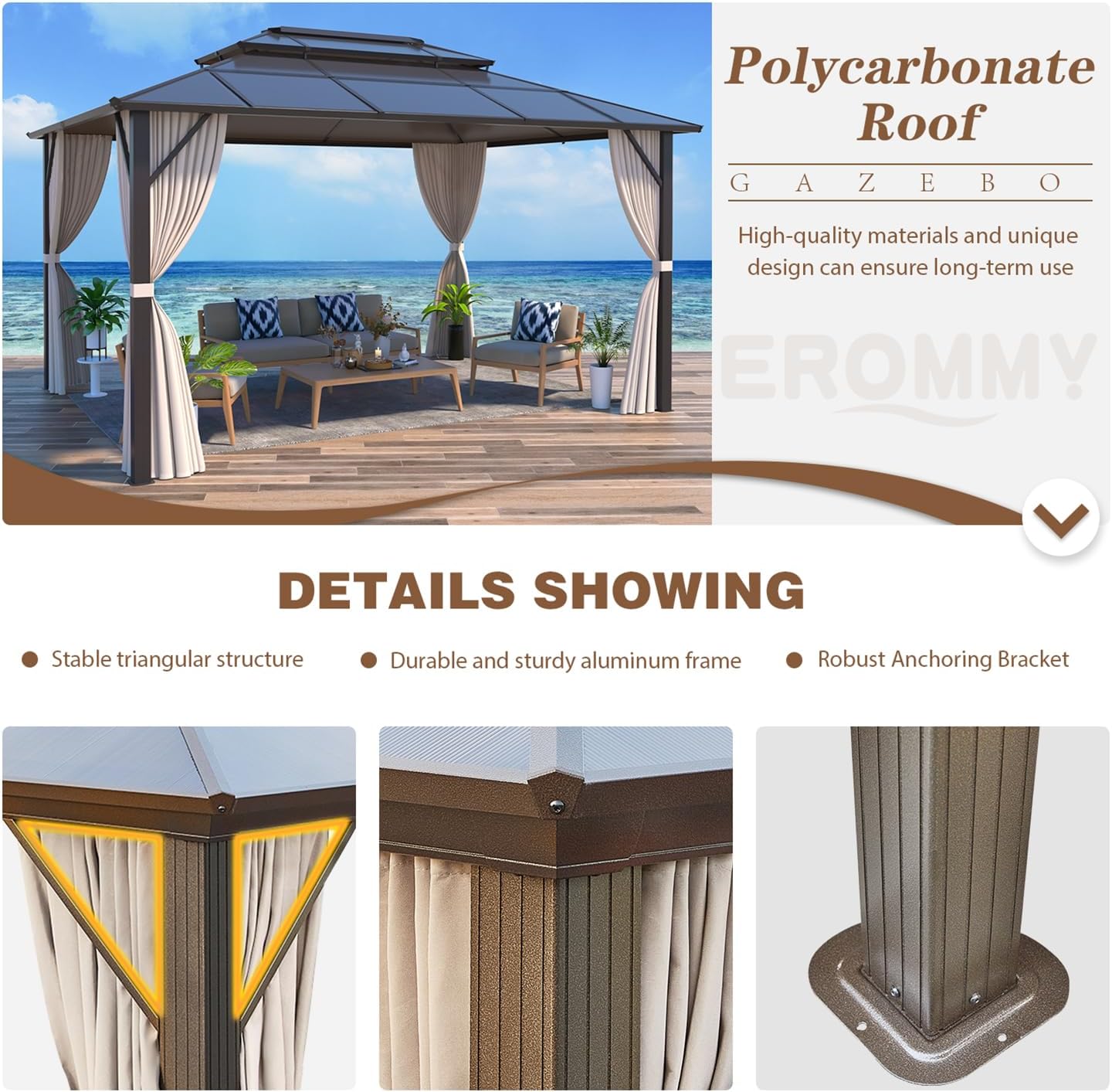 10' x 13' Gazebo Polycarbonate Double Roof Canopy Outdoor Aluminum Frame Pergola