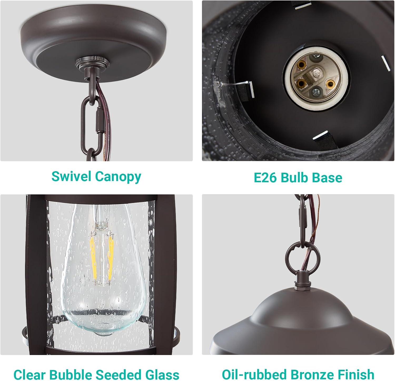 1-Light Outdoor Pendant Light for Porch - Oil Rubbed Bronze Outdoor Chandelier Lantern Waterproof Aluminum Exterior