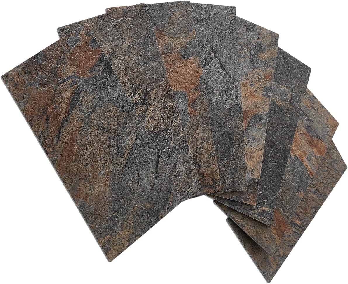 100 Piece Rust Slate Peel and Stick Backsplash Wall , 3" x 6" PVC Faux Stone Stick on for Backsplash Kitchen