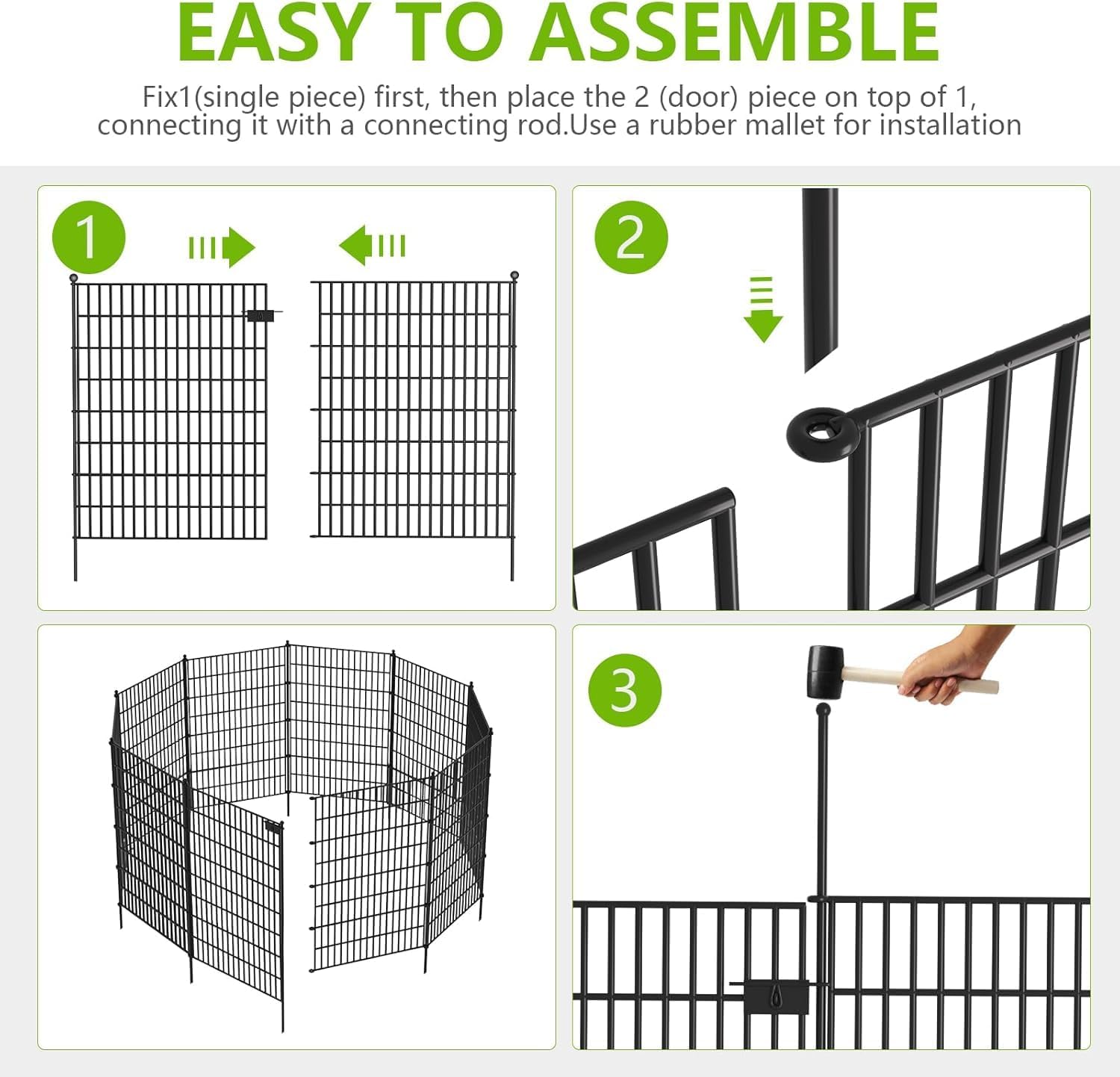 10 Panels No Dig Garden Fence with Gate, 40 in(H) X 24.2 ft(L) Metal Fence Panels, Thickened Rustproof Garden Fencing