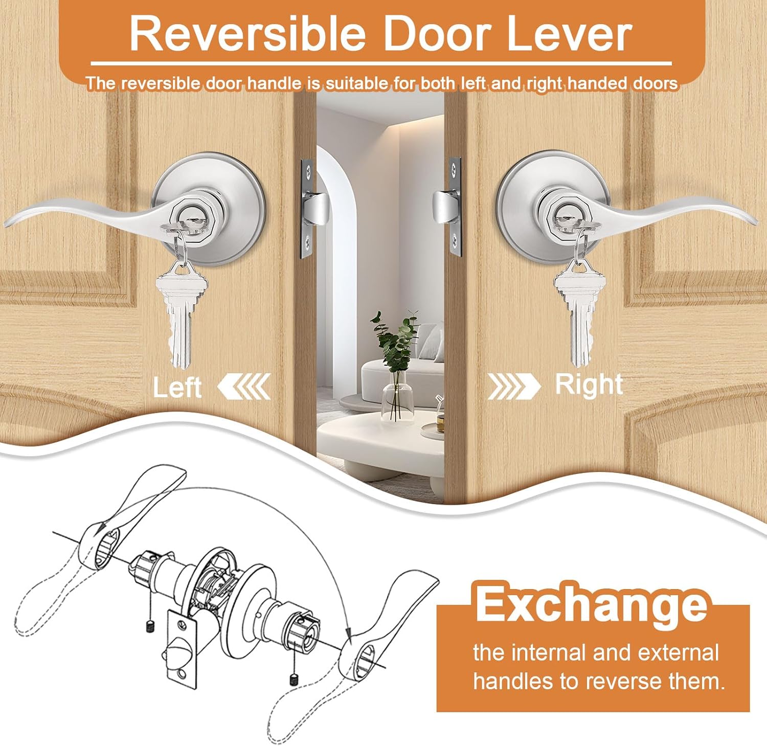 (2 Pack Wave Style Keyed Alike Entry Levers - Door Lever