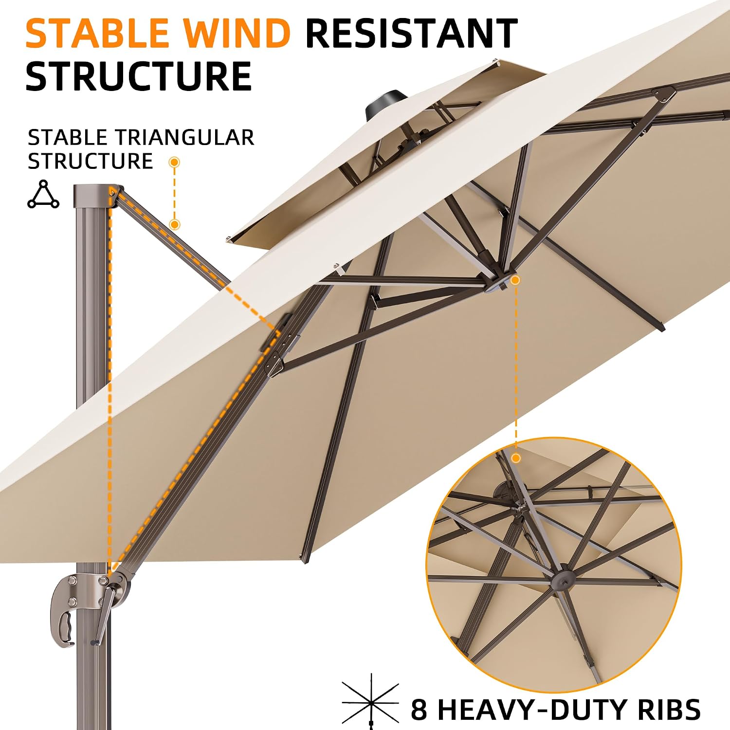 10' X 13' Outdoor Patio Umbrella Large Rectangle Cantilever Umbrella Heavy Duty 360°Rotation Offset Umbrella Pool