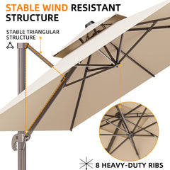 10' X 13' Outdoor Patio Umbrella Large Rectangle Cantilever Umbrella Heavy Duty 360°Rotation Offset Umbrella Pool