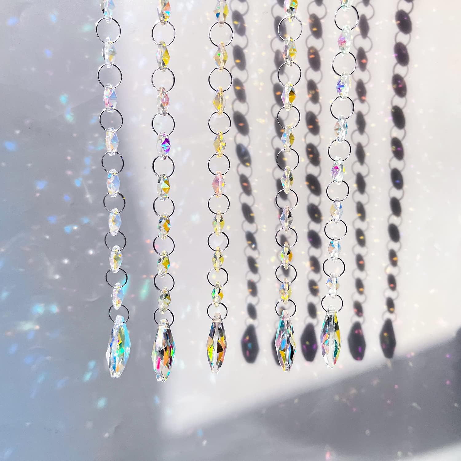 10 Pack Teardrop Crystals Garland, Crystal Teardrop Chandelier Replacement - AB Colorful Hanging Glass Crystals for