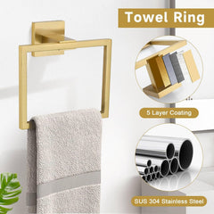 10-Piece Bathroom Hardware Accessories Set-Brushed Gold Towel Bar, Holder & Racks-SUS304 Stainless Steel-Wall
