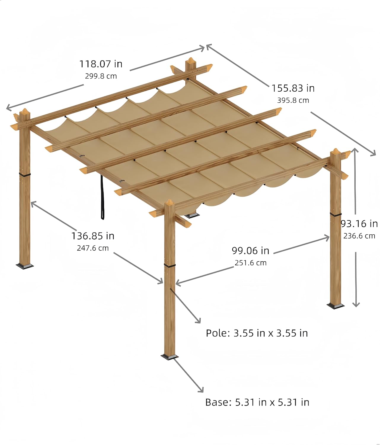 10 x 13 ft Wood-Grain Aluminum Pergola Outdoor Pergola with Retractable Canopy Sun Shade Shelter for Garden