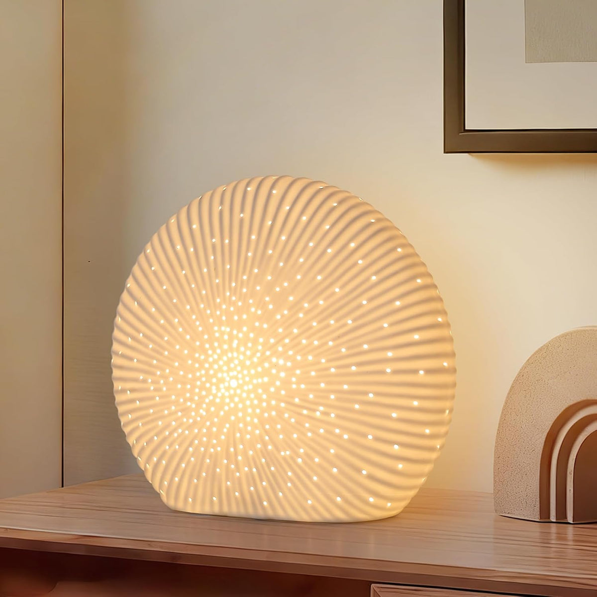 10.5"Modern Ceramic Table Lamp,White bedside table lamp, night Lamp,Decorative Lamp,Ambient lighting,Artistic lamp