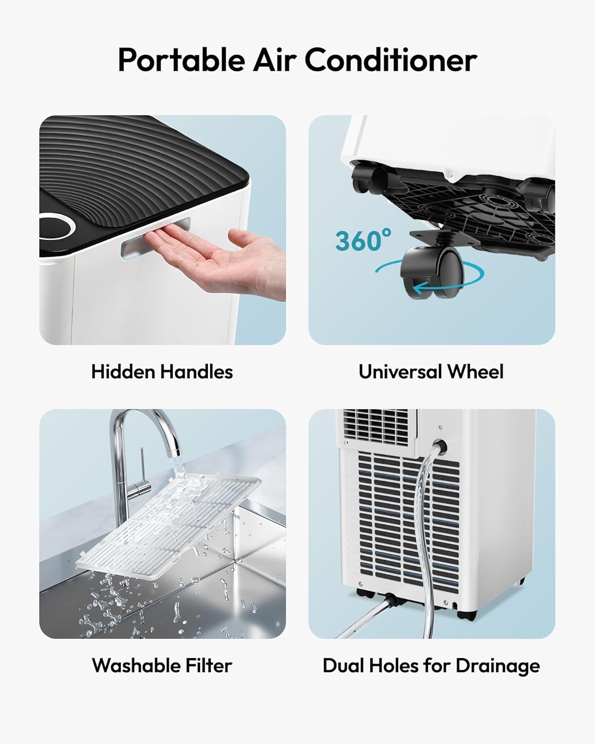 10,000 BTU Portable Air Conditioner, 3-in-1 Portable AC Unit with Cools, Dehumidifier, Fan, 50 dB Sleep Mode