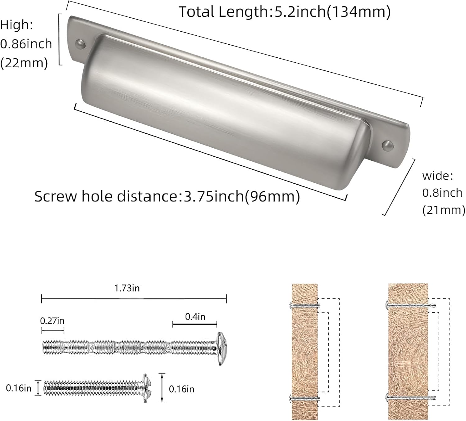 10 Pack 3.75 Inch(96mm) Brushed Satin Nickel Cabinet Handles Kitchen Cabinet Cup Pulls Cabinet Door Handles Kitchen