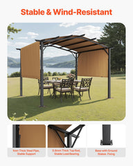 10 x 10 ft Outdoor Pergola, Arched Top Metal Pergola, Retractable Pergola with Sun Shade Canopy