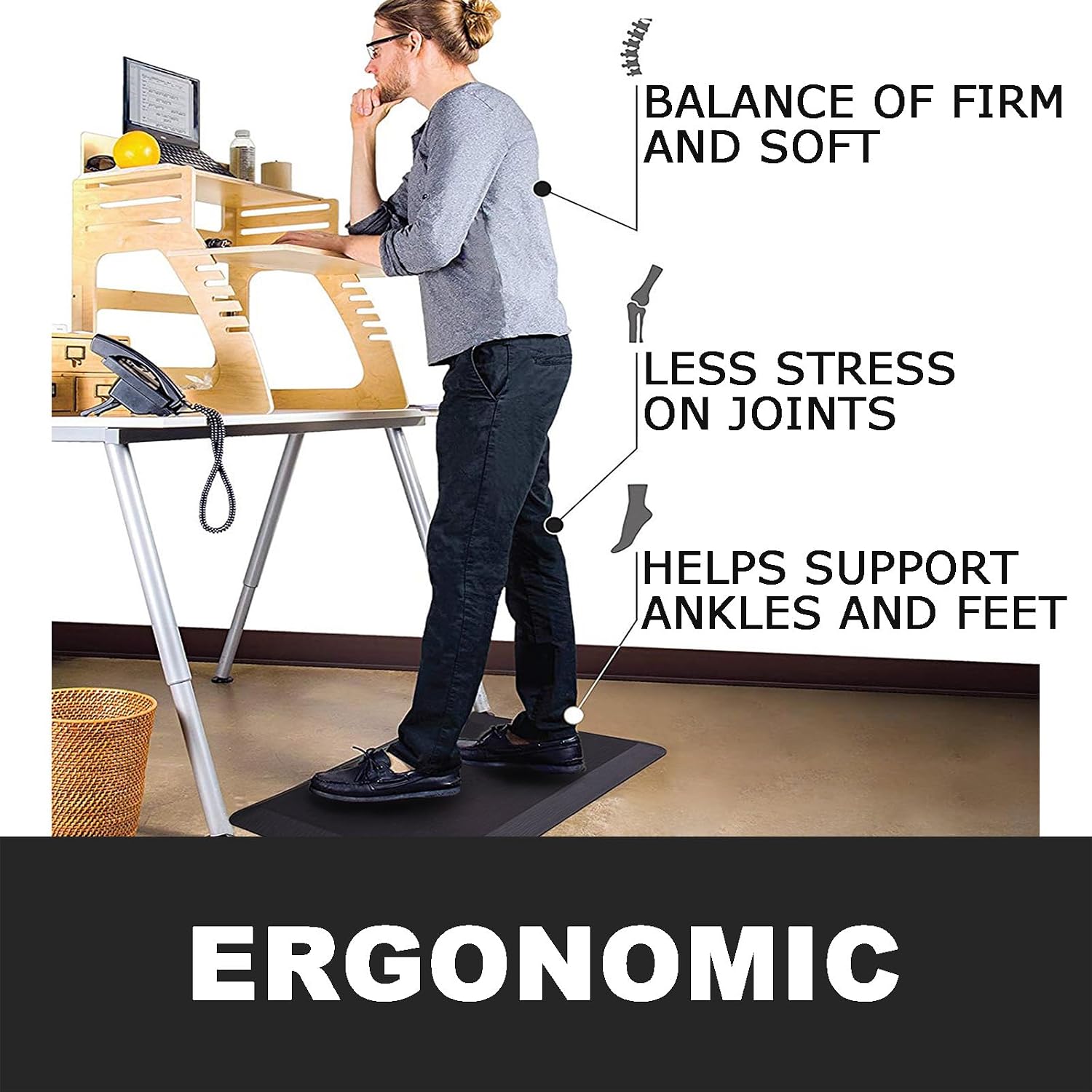 1" Extra Thick Kitchen Floor Mat Anti Fatigue Rug Standing Desk Mats,Black | High-density foam with wear-resistant