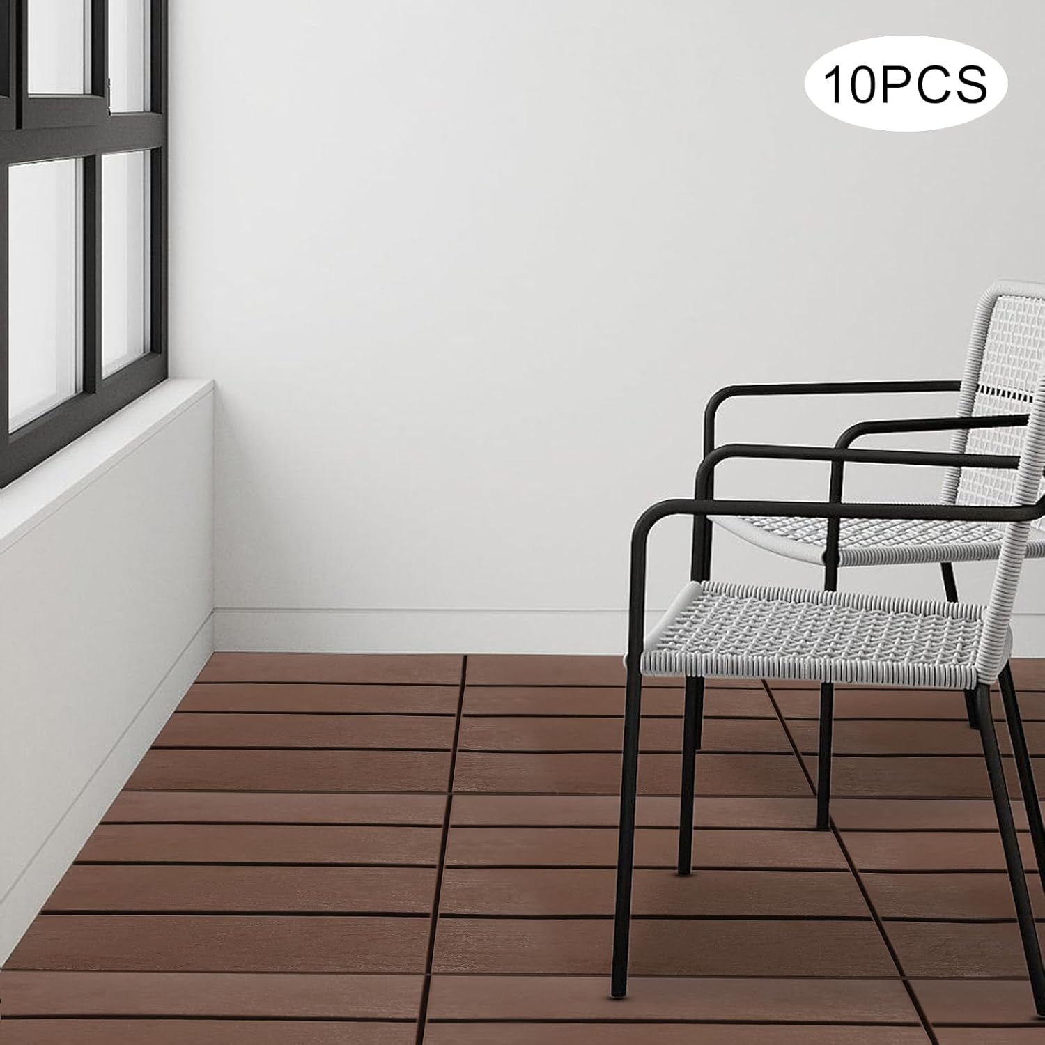 10 sq. ft Plastic Interlocking Deck Tiles, 12"x12" Waterproof Outdoor Floor Decking Tiles for Patio Balcony All Weather