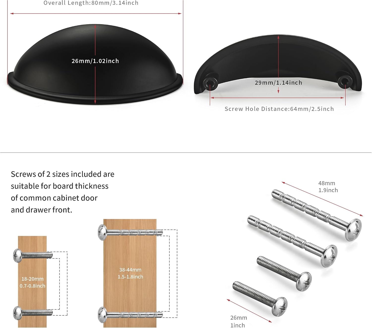 10 Pack 2.5 Inch Kitchen Cabinet Handles Matte Black Drawer Pulls Cup Pulls Kitchen Hardware Dresser Drawers Handles