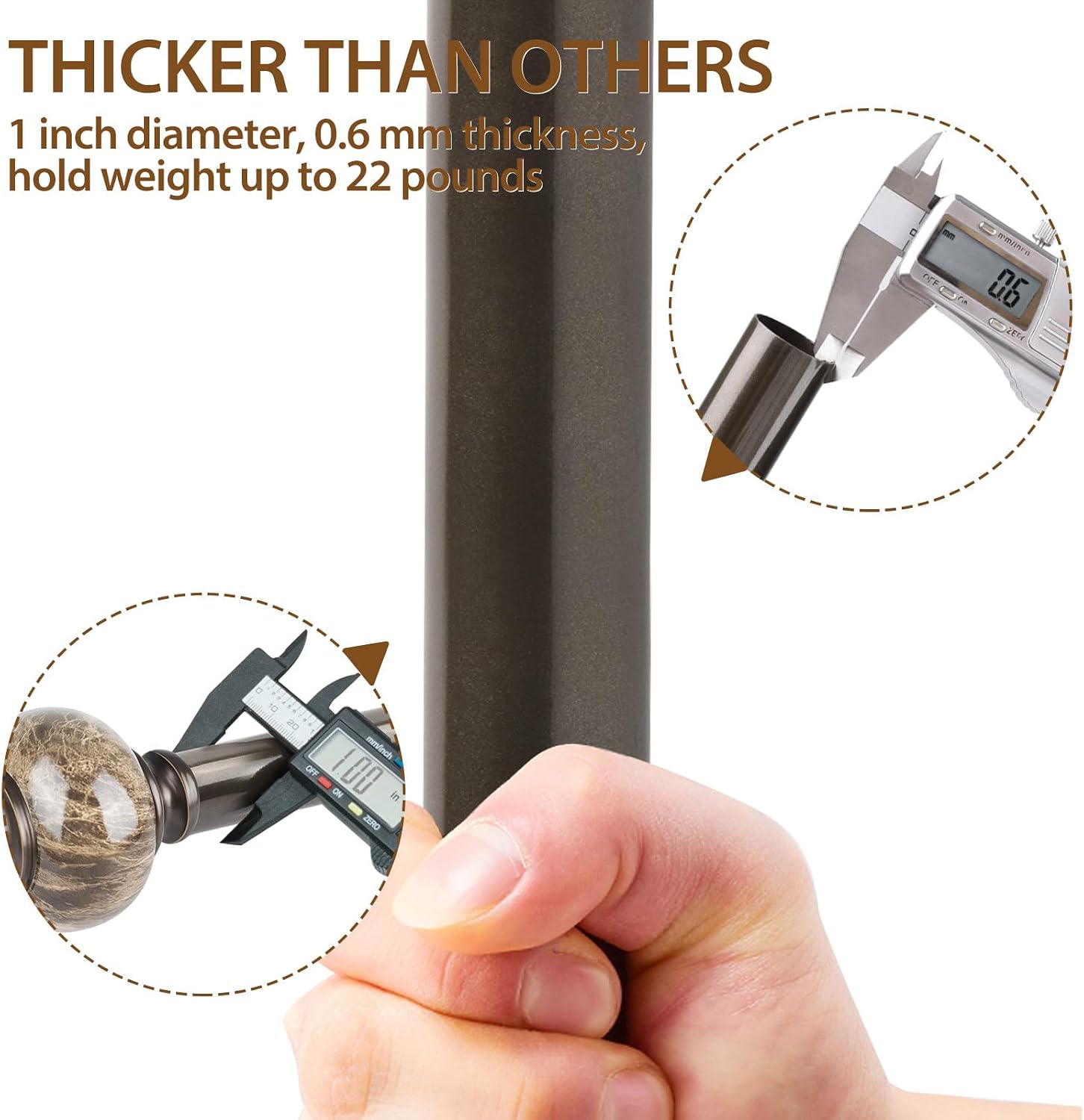 1 Inch Curtain Rods for Windows Bronze Heavy Duty Curtain Rod, Adjustable Long Drapery Rods
