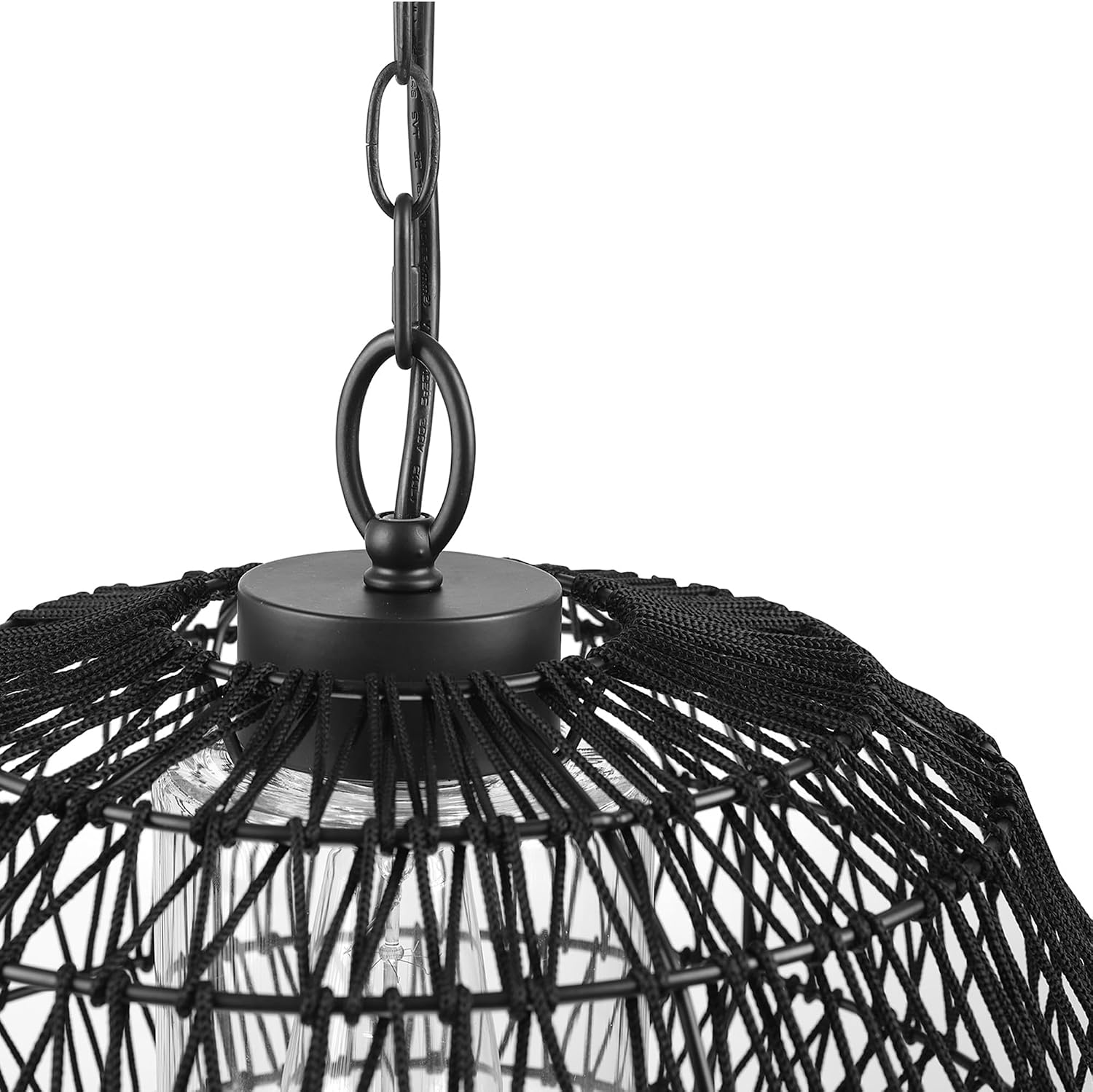 1-Light Outdoor/Indoor Plug-in Pendant Light, Black Woven Fabric Shade, Matte Black Finish, 20-Foot Designer Cord