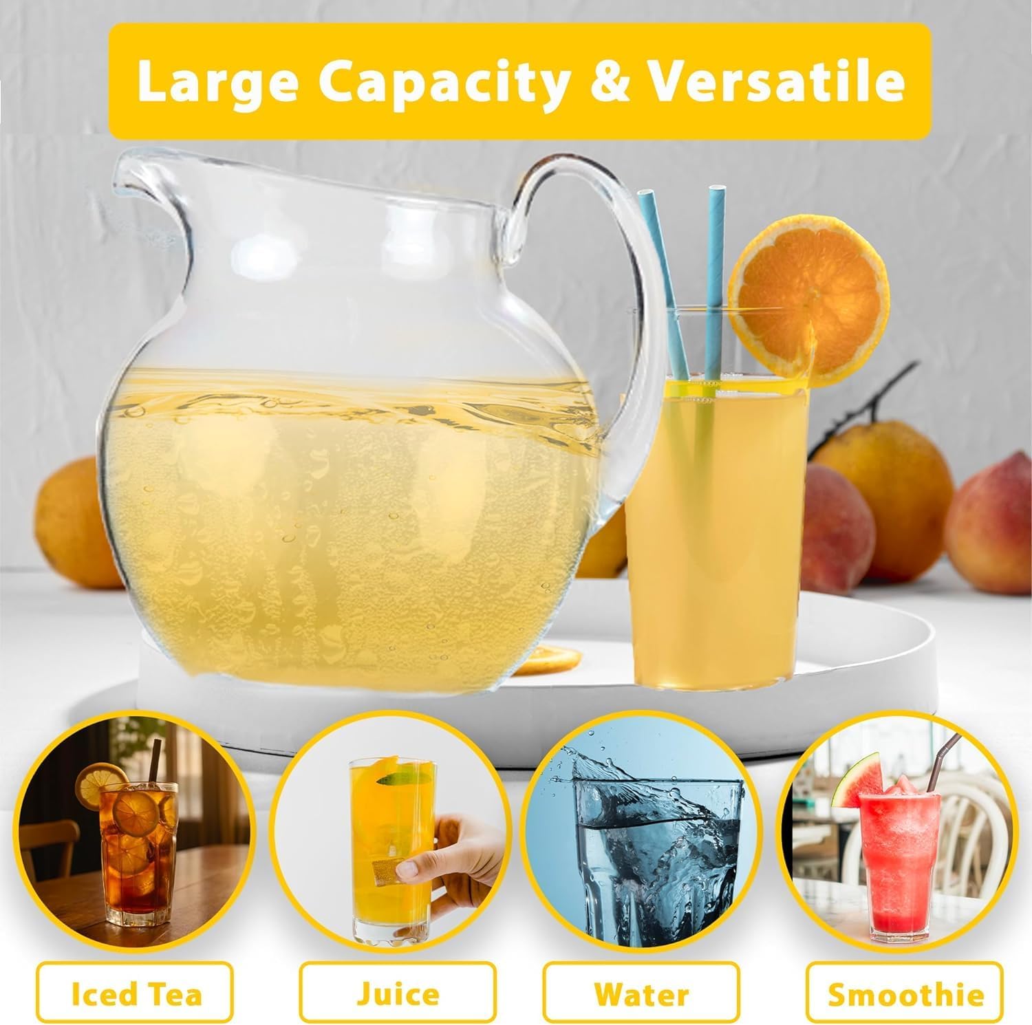 100 oz Shatterproof Plastic Pitcher, the Large Capacity Makes it Excellent for Parties, Both Indoor and Outdoor, Clear