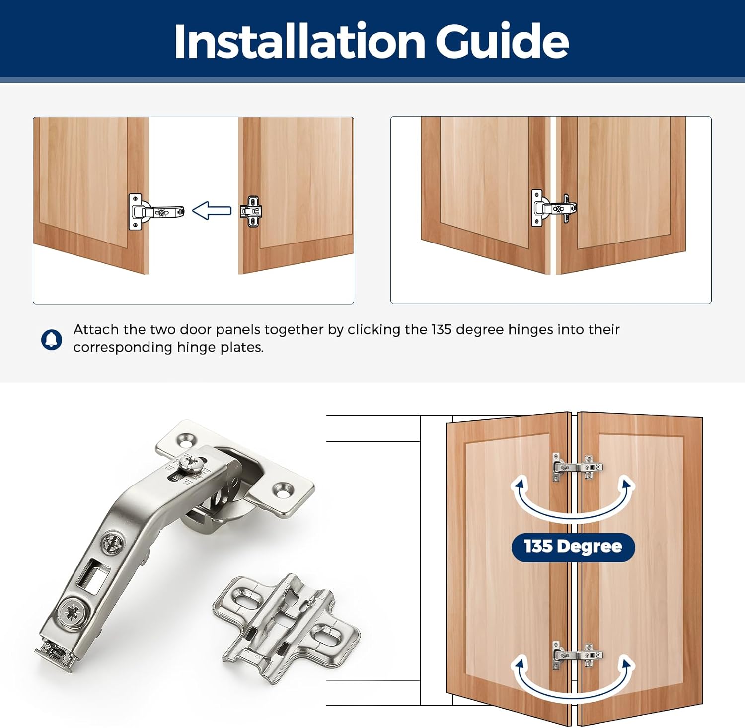 1 Pair 2 Pack Kitchen Cabinet Hinges, 135 Degree Kitchen Door Hinges Compatible with Lazy Susan Corner Cupboard .Full