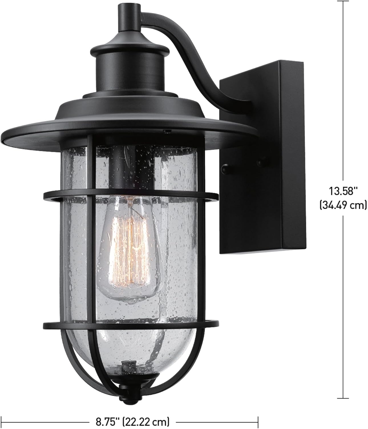 1-Light Outdoor/Indoor Wall Sconce, Black Finish, Seeded Glass Shade, Coastal Modern Design, Weather-Resistant, E26 Base