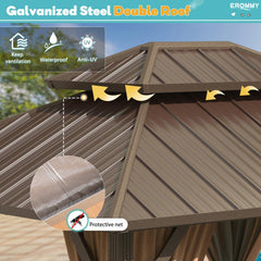 10'x12' Gazebo Hardtop, Galvanized Steel Double Roof Metal Gazebo with Aluminum Frame
