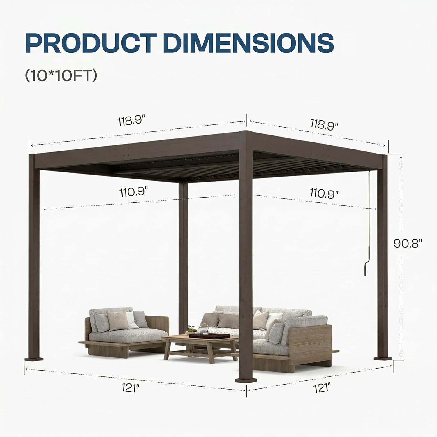 10' x 10' Louvered Pergola Outdoor Aluminum Pergola Kit with Adjustable Roof