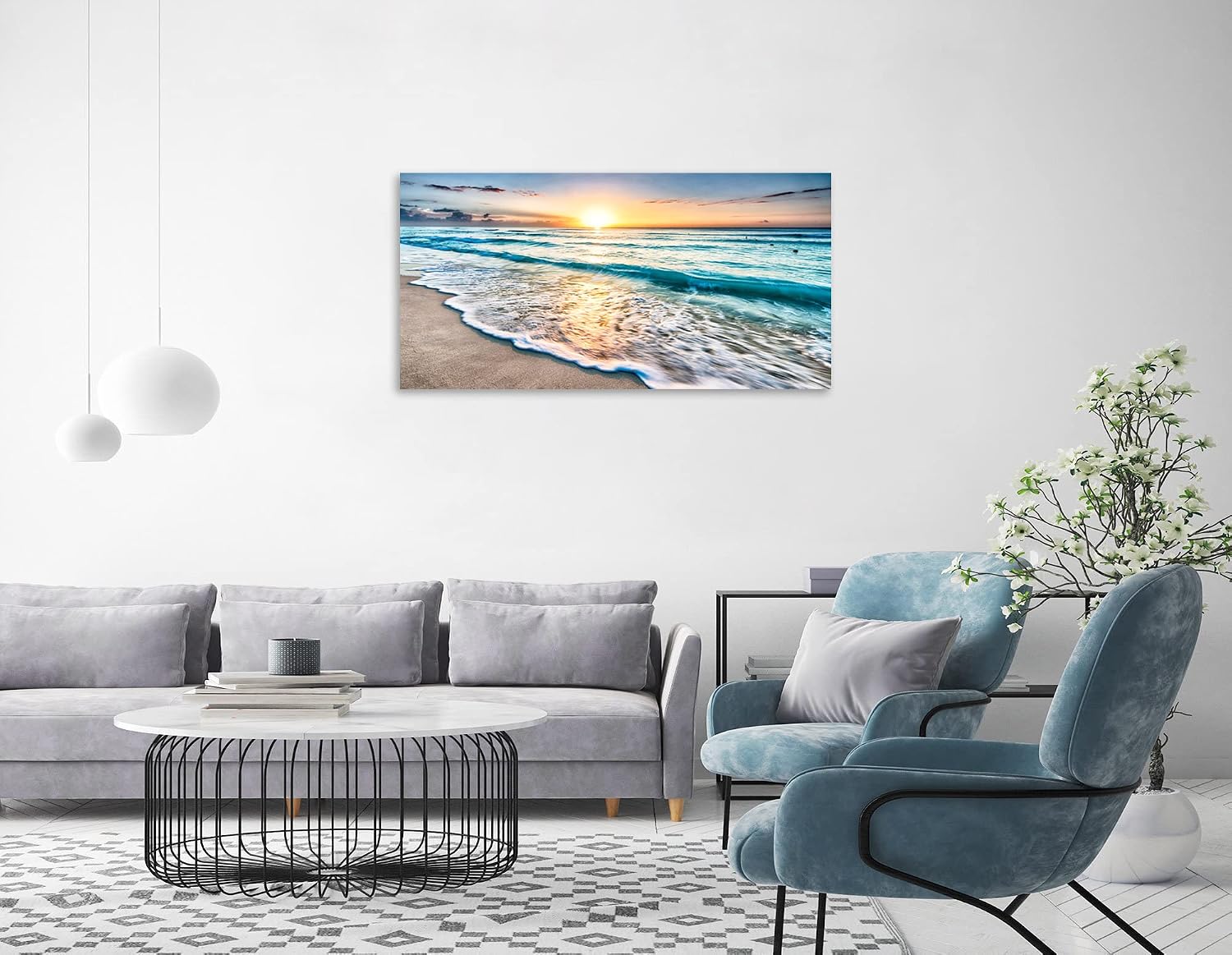 1 Panel Beach Wall Art Beach Art for Wall Blue Sea Sunset White Seaside Art Pictures of the Ocean Print on Canvas