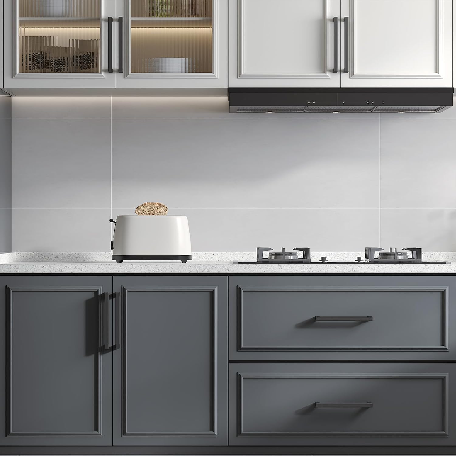 10 Pack 5 Inch Black Cabinet Handles Kitchen - Matte Black Drawer Pulls Stainless Steel - 128mm Cabinet Hardware Square