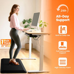 1-Inch Thick Anti-Fatigue Mat and Standing Desk, 20"x32", Black | Extra-thick cushioning, water-resistant surface