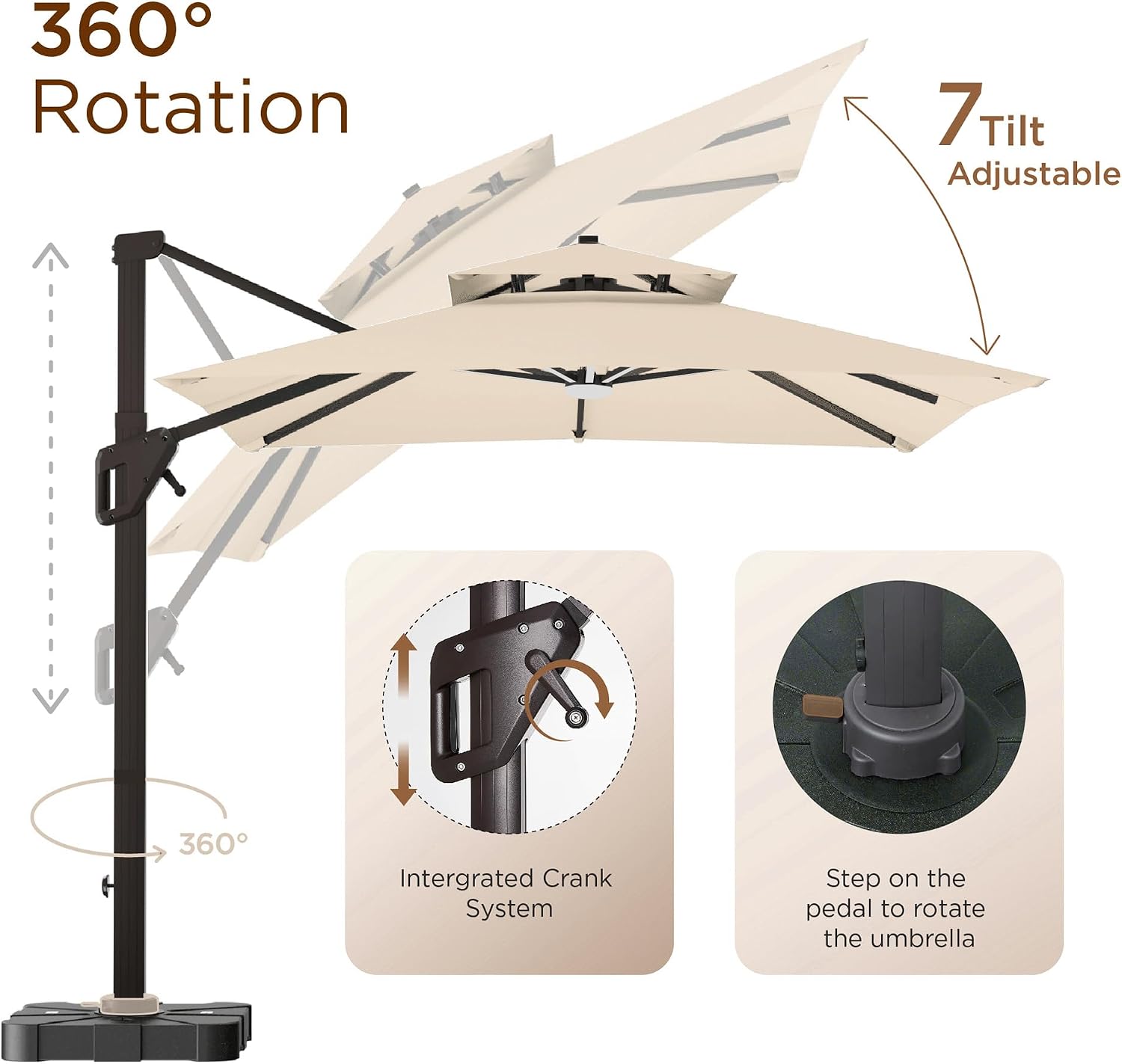10' X 13 'Patio Umbrella with LED Lights Outdoor Cantilever Large Rectangle Offset Umbrellas Heavy Duty Aluminum Double