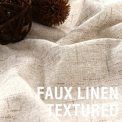 100% Blackout Curtains for Bedroom, Back Tab/Rod Pocket Faux Linen Black Out Cute Curtains 2 Panels
