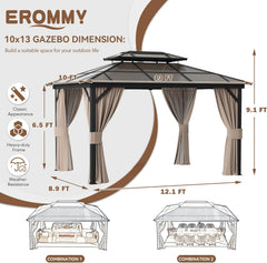 10' x 13' Gazebo Polycarbonate Double Roof Canopy Outdoor Aluminum Frame Pergola