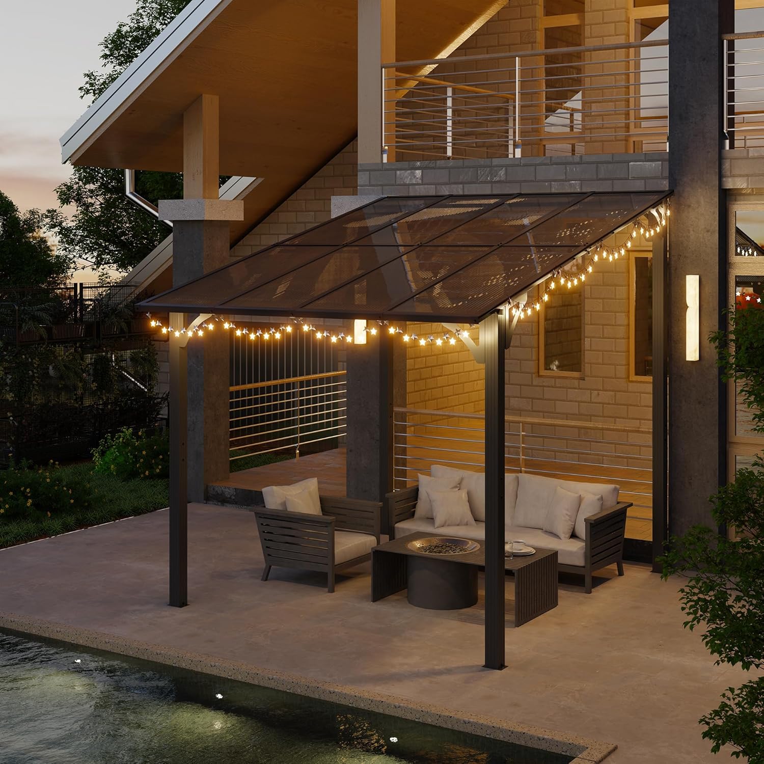 10'x 8' Gazebo on Clearance,Hard Top Lean to Gazebo Pergola with UV Protection Roof,Large Wall-Mounted Heavy Duty