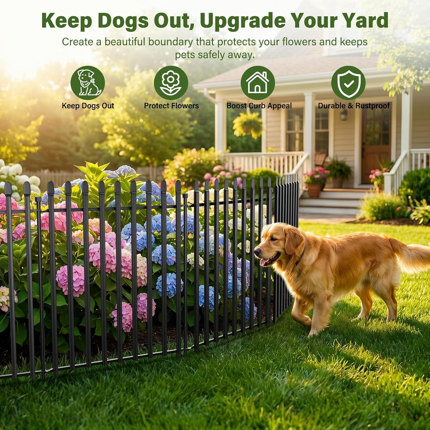 10 Panels No Dig Decorative Garden Fence, 32in(H)×22ft(L) Heavy-Duty Rustproof Metal Panels, Outdoor Dog Barrier for