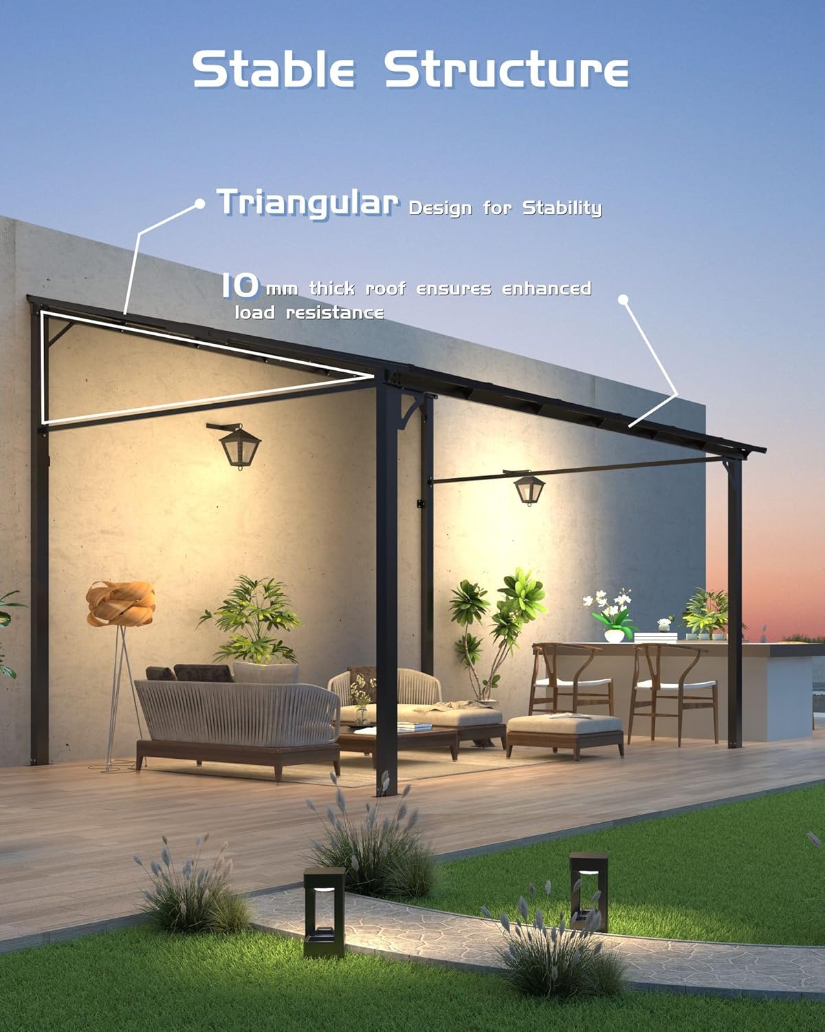 10 ft x 10 ft Lean to Gazebo, Hardtop Wall Pergola with Polycarbonate Roof