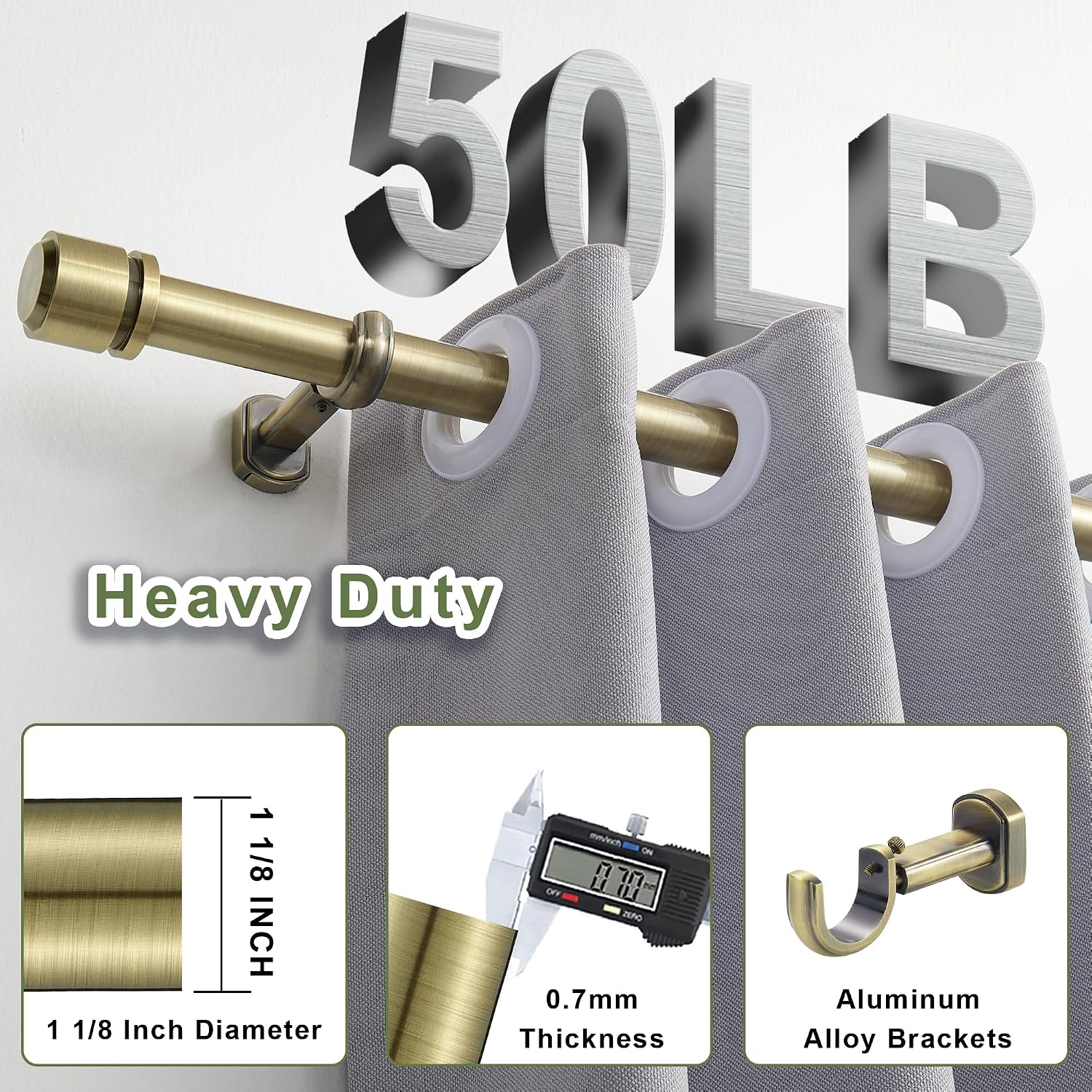 1 1/8 Inch Diameter Curtain Rods, Telescoping Heavy Duty Large Drapery Rod with Adjustable