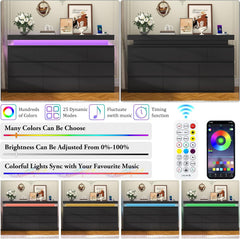 10 Drawer Dresser , 63" Wide 34" Tall Drawer Organizer Cabinet with LED Light and Charge Station, Modern Chest of