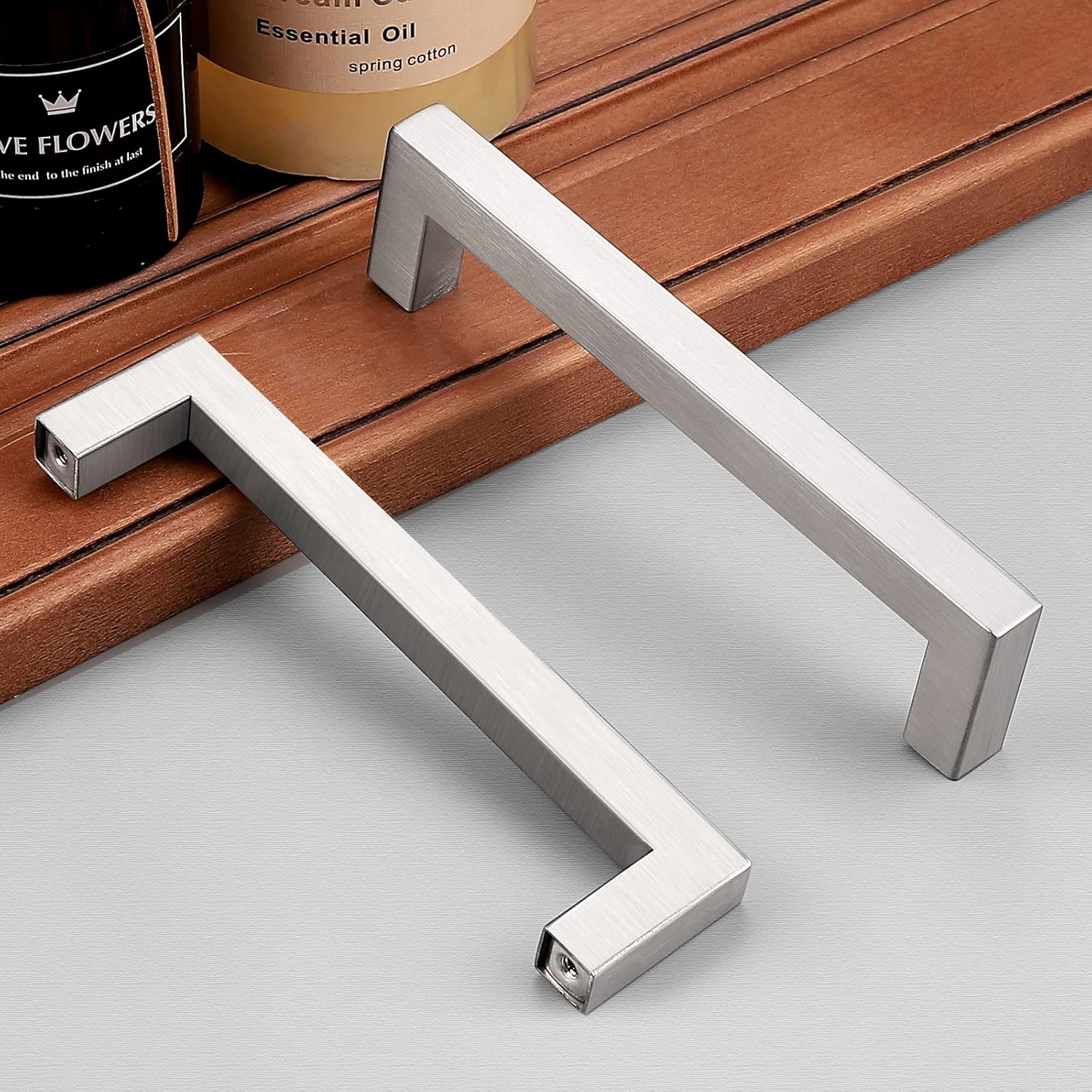 (10 Pack) 5 inch Holes Centers Square Kitchen Cabinet Handles Stainless Steel Cabinet Drawer Handles Brushed Nickel