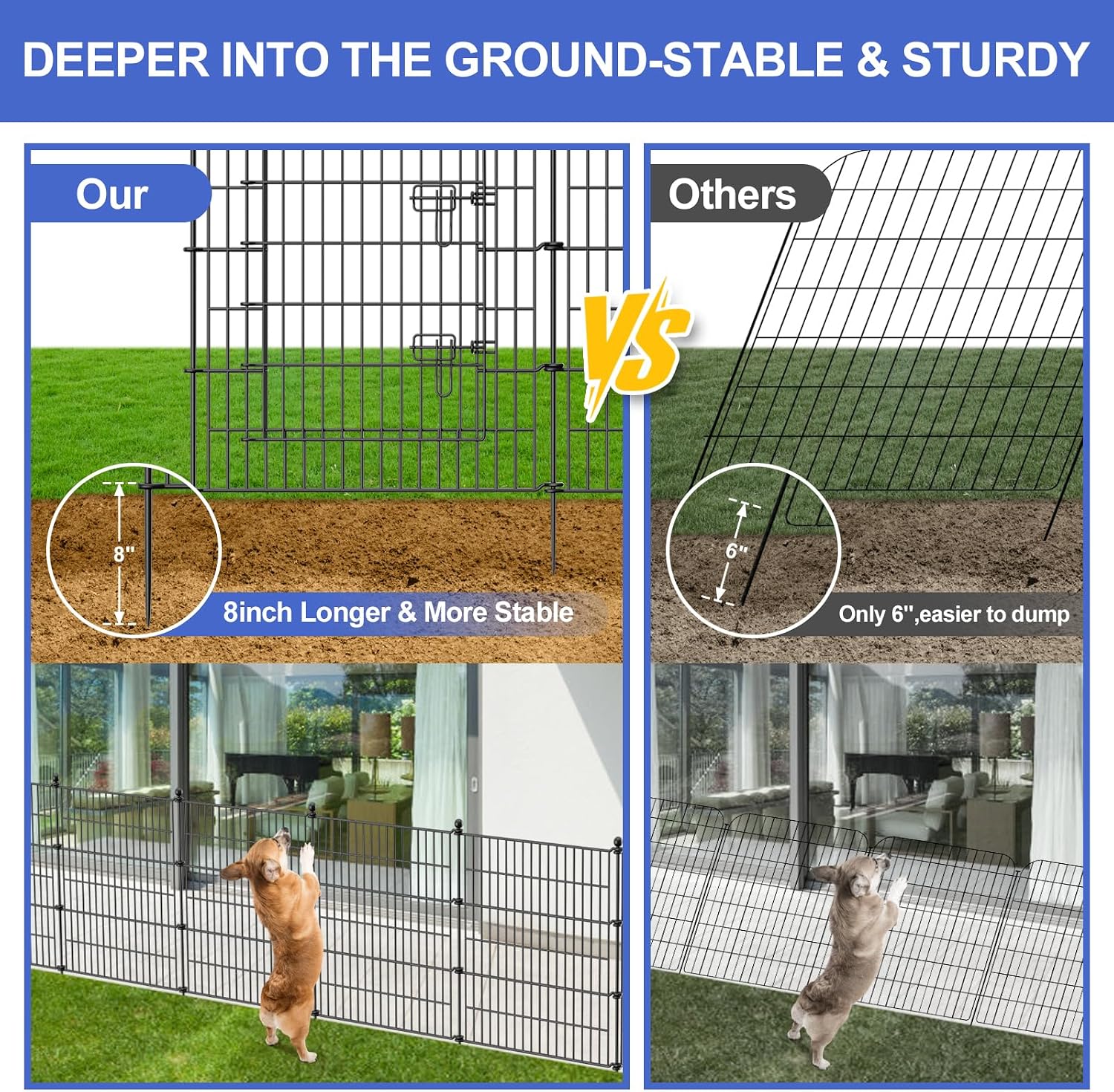 10 Panels No Dig Decorative Garden Fence with Gate, 40 in(H) X 23.6 ft(L) Outdoor Dog Rabbits Fence, Animal Barrier