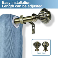 1-inch Diameter Doorknob Adjustable Single Drapery Curtain Rod, Antique Brass