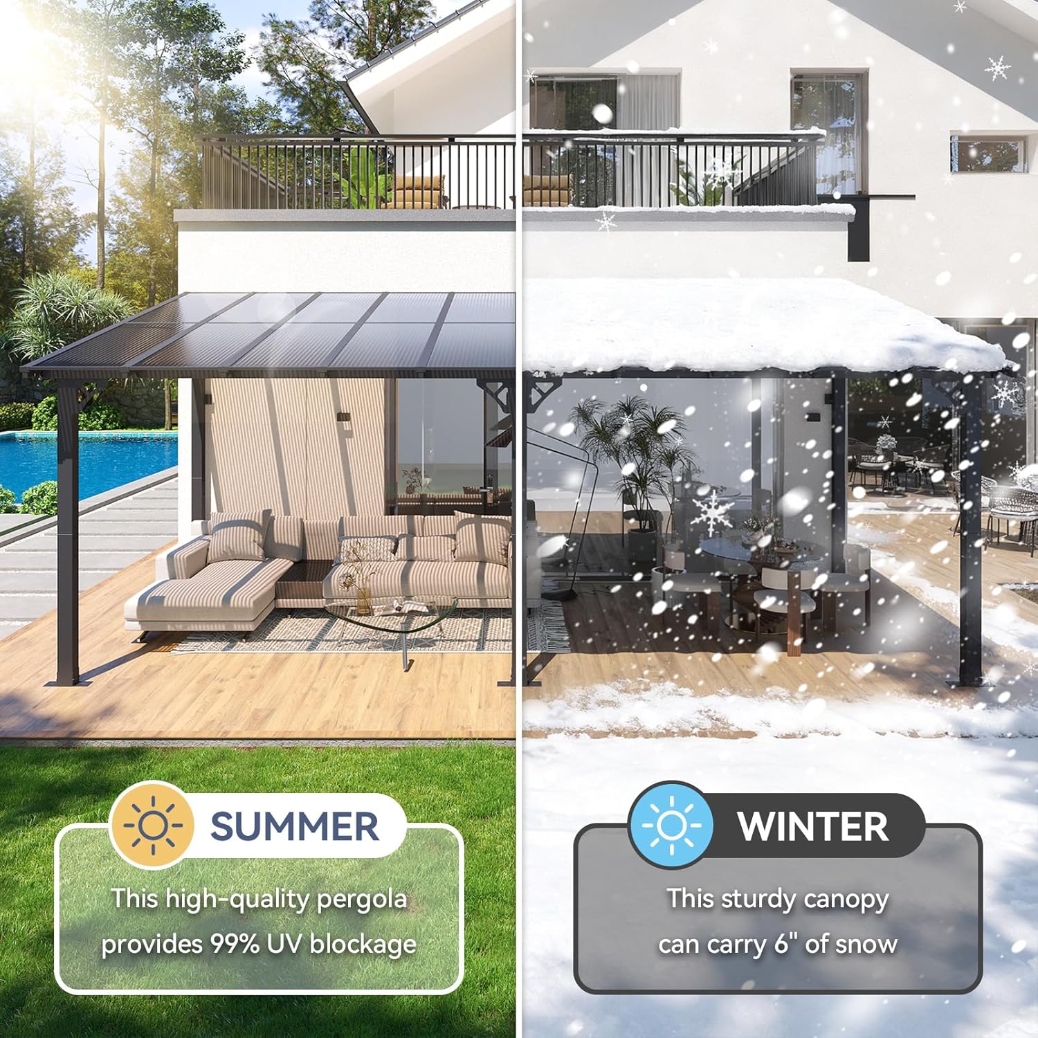 10' x 20' Lean to Gazebo, Hardtop Metal Gazebo Pergola with Polycarbonate Roof, Large Wall Mounted Heavy Duty Awnings