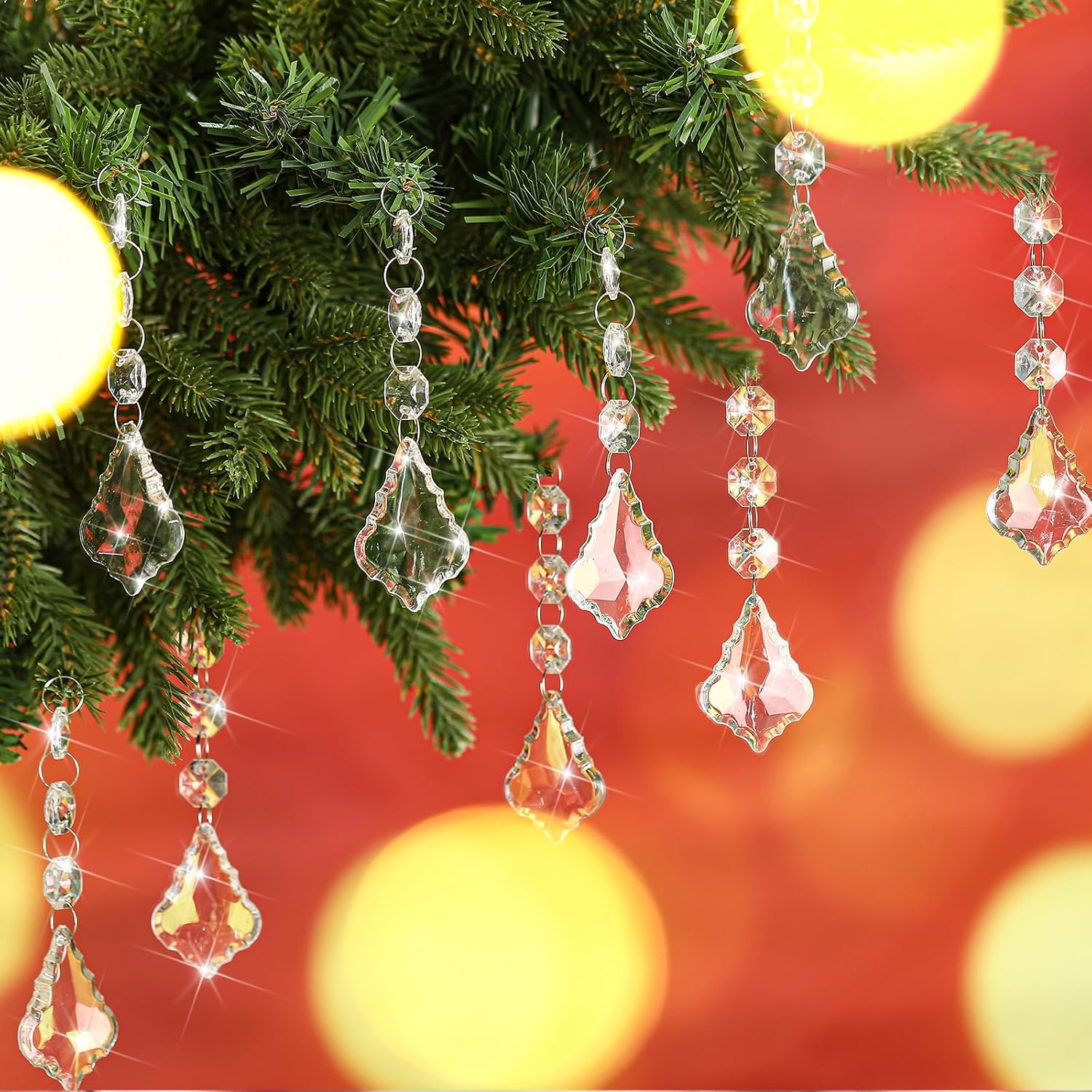 100 Pcs Hanging Crystals for Centerpieces Acrylic Chandelier Garland Beads Strands Prism Decorations Clear Teardrop