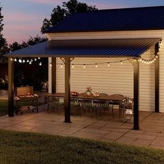 10'x14' Lean to Gazebo, Hardtop Pergola with Metal Roof, Wall Mounted Heavy Duty Canopy Awning for Backyard